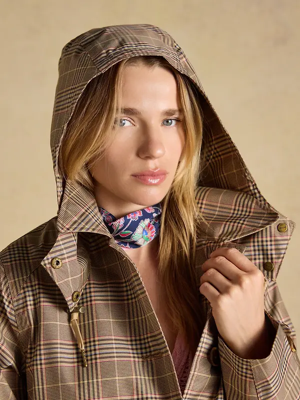 Joules Women's Rainmore Waterproof Button Through Raincoat - Tweed Check Image 11