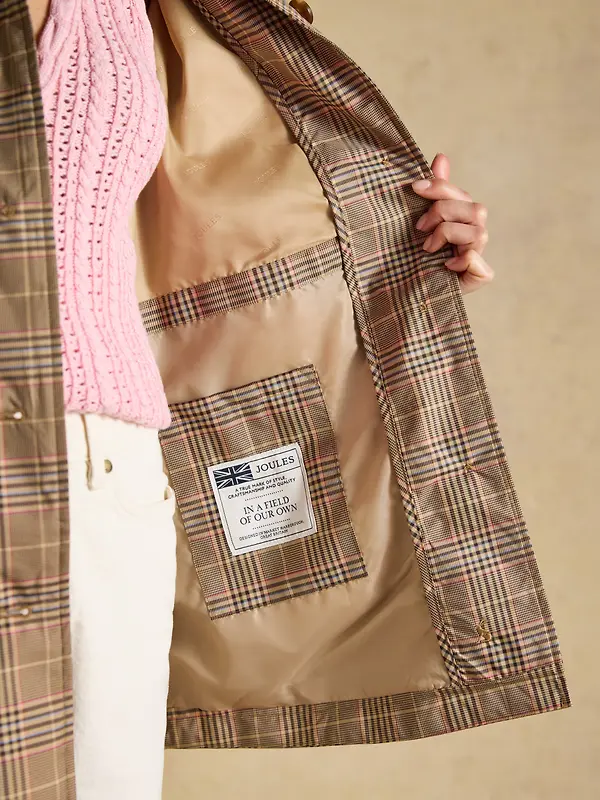 Joules Women's Rainmore Waterproof Button Through Raincoat - Tweed Check Image 13
