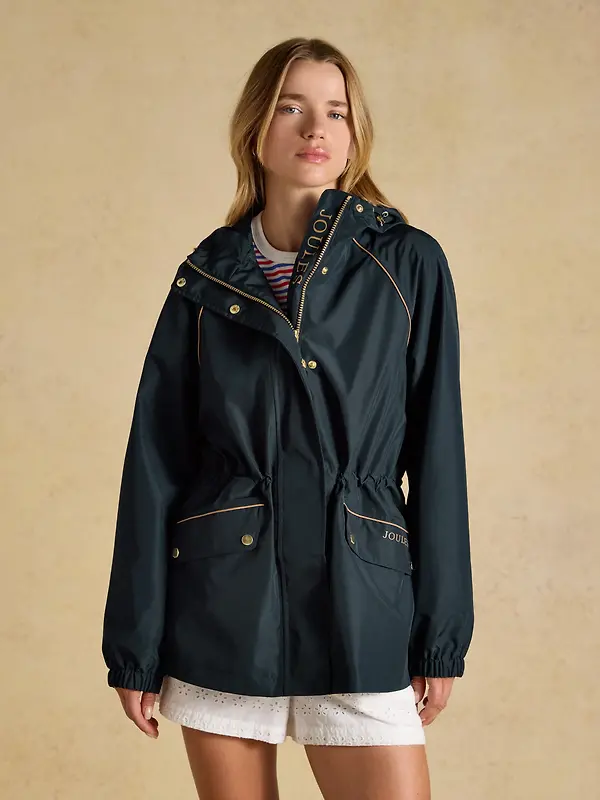 Joules Women's Everdry Waterproof Packable Raincoat With Hood - Navy Image 2