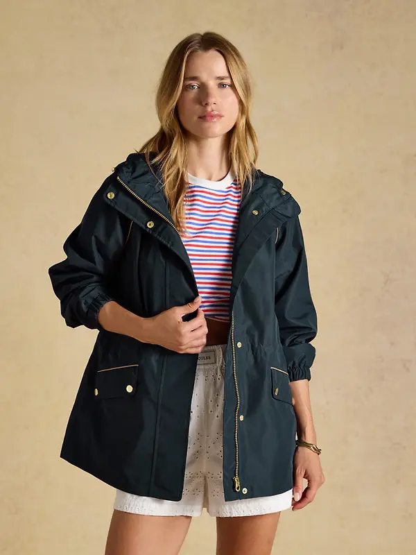 Joules Women's Everdry Waterproof Packable Raincoat With Hood - Navy Image 6