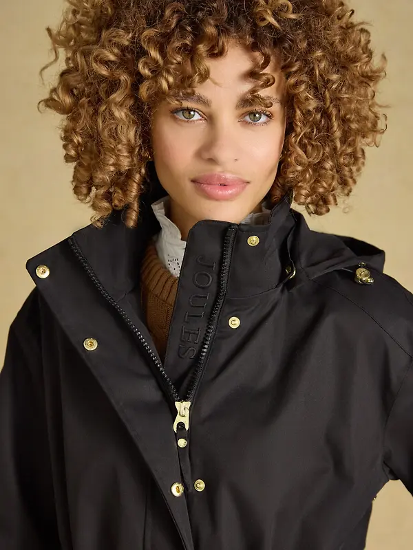 Joules Women's Stormwell Waterproof Longline Raincoat with Hood - Black Image 4
