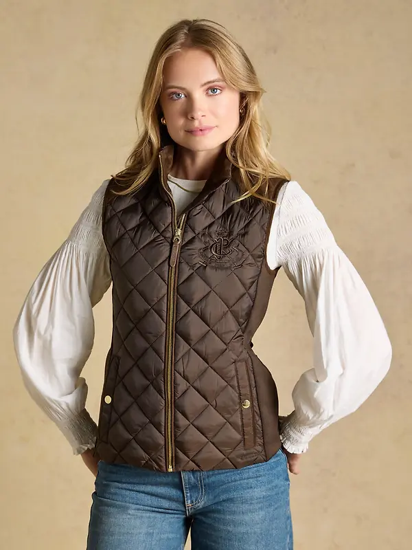 Joules Women's Braemar Luxe Showerproof Diamond Quilted Gilet - Chocolate Brown Image 2