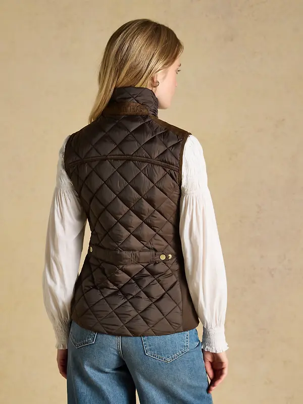 Joules Women's Braemar Luxe Showerproof Diamond Quilted Gilet - Chocolate Brown Image 3