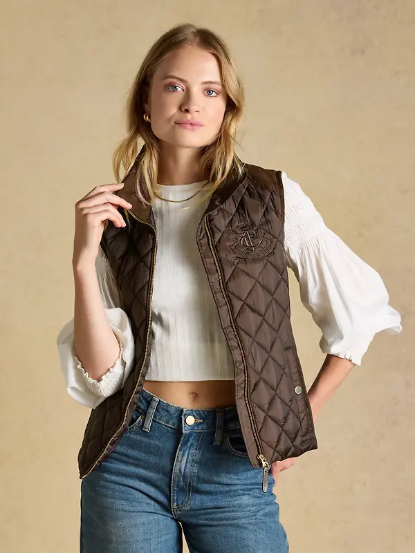 Joules Women's Braemar Luxe Showerproof Diamond Quilted Gilet - Chocolate Brown Image 7