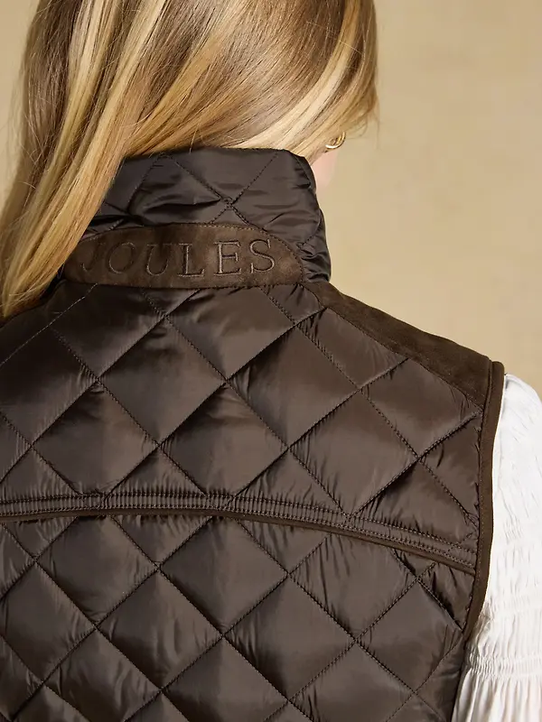 Joules Women's Braemar Luxe Showerproof Diamond Quilted Gilet - Chocolate Brown Image 9