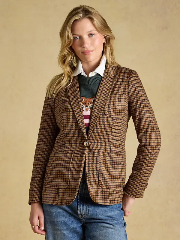 Joules Women's Albury Jersey Tweed Blazer - Check Image 2