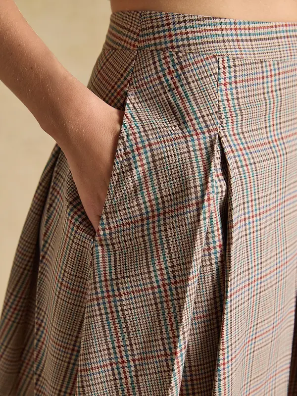 Joules Women's Brown Check Ada Pleated Mini Skirt - Swindale Tweed Image 4
