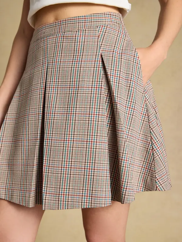 Joules Women's Brown Check Ada Pleated Mini Skirt - Swindale Tweed Image 6