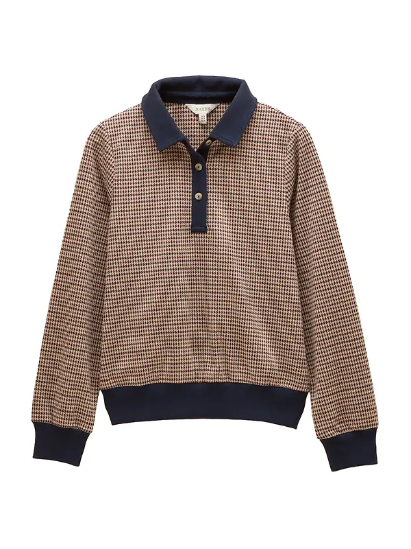 Joules Women's Laurel Houndstooth Check Long Sleeve Jersey Top - Navy Red Check Image 1