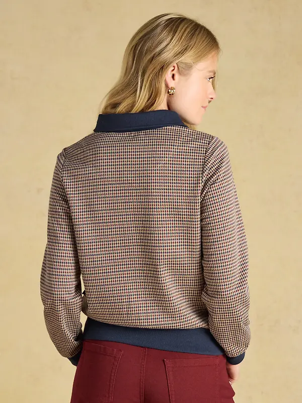 Joules Women's Laurel Houndstooth Check Long Sleeve Jersey Top - Navy Red Check Image 3