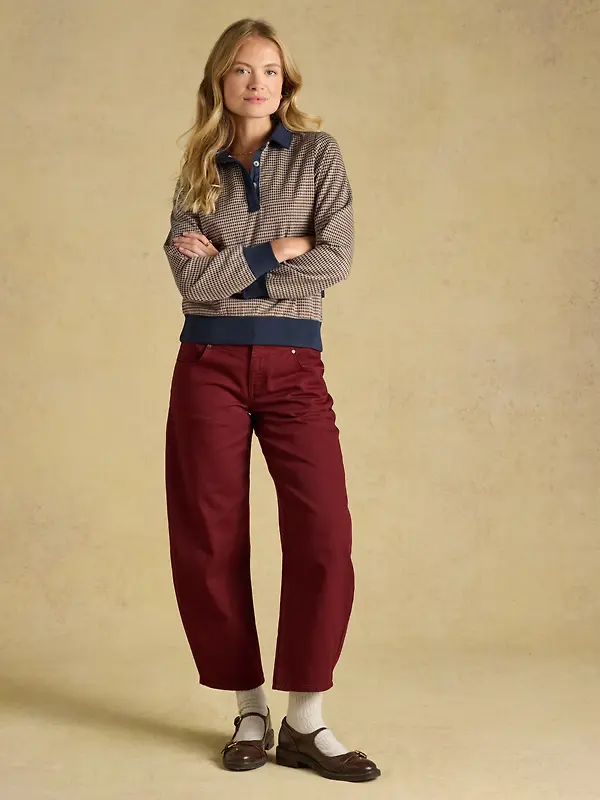 Joules Women's Laurel Houndstooth Check Long Sleeve Jersey Top - Navy Red Check Image 5