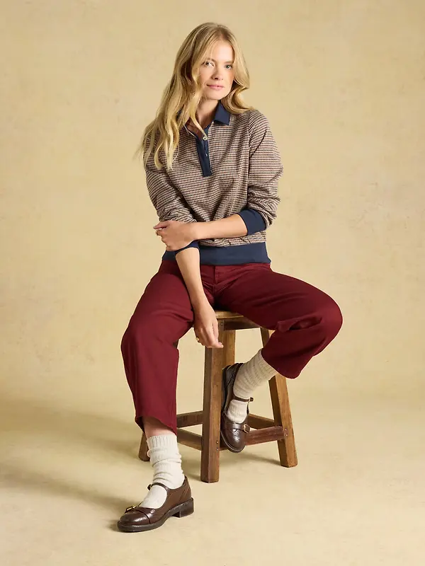 Joules Women's Laurel Houndstooth Check Long Sleeve Jersey Top - Navy Red Check Image 7