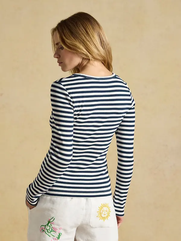 Joules Women's Sophie Long Sleeve Ribbed Fitted T-Shirt - Navy Striped Image 3