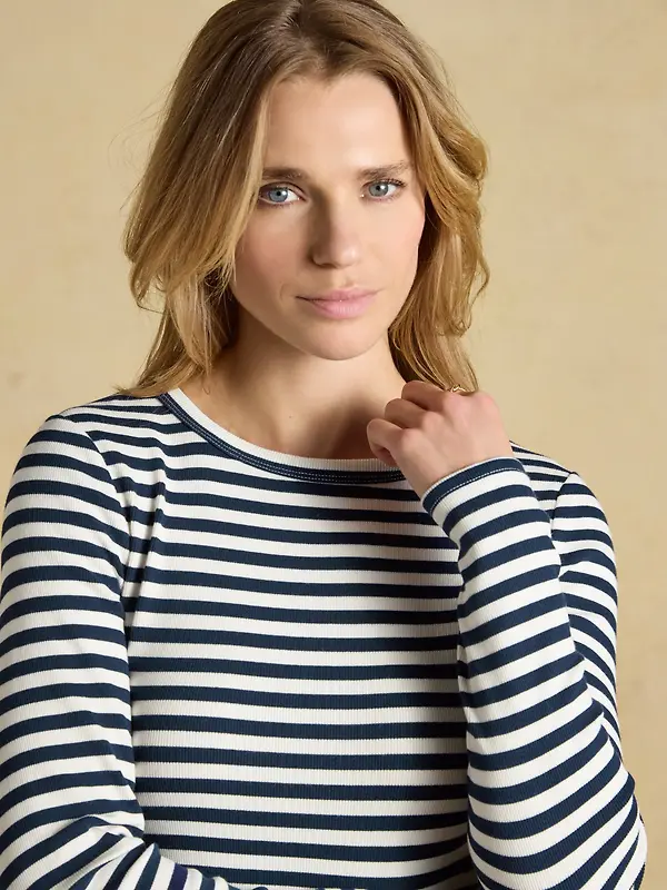 Joules Women's Sophie Long Sleeve Ribbed Fitted T-Shirt - Navy Striped Image 5