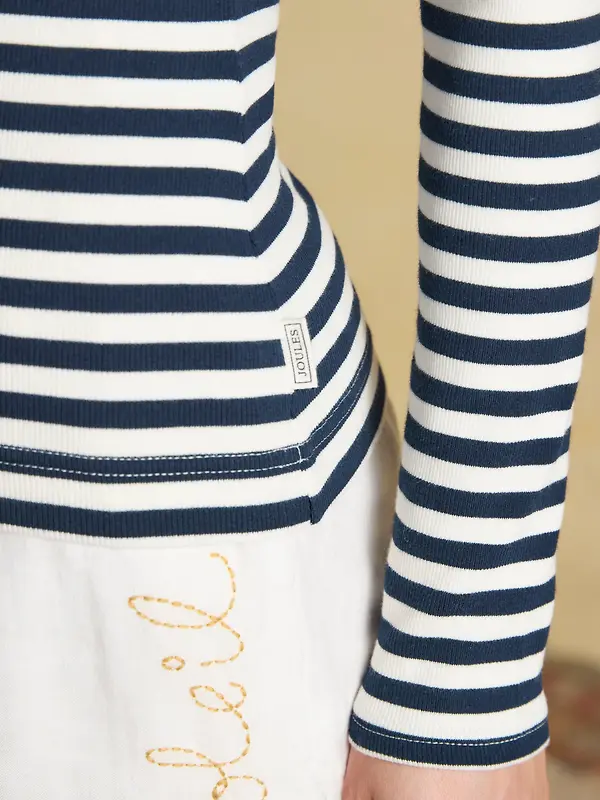 Joules Women's Sophie Long Sleeve Ribbed Fitted T-Shirt - Navy Striped Image 7