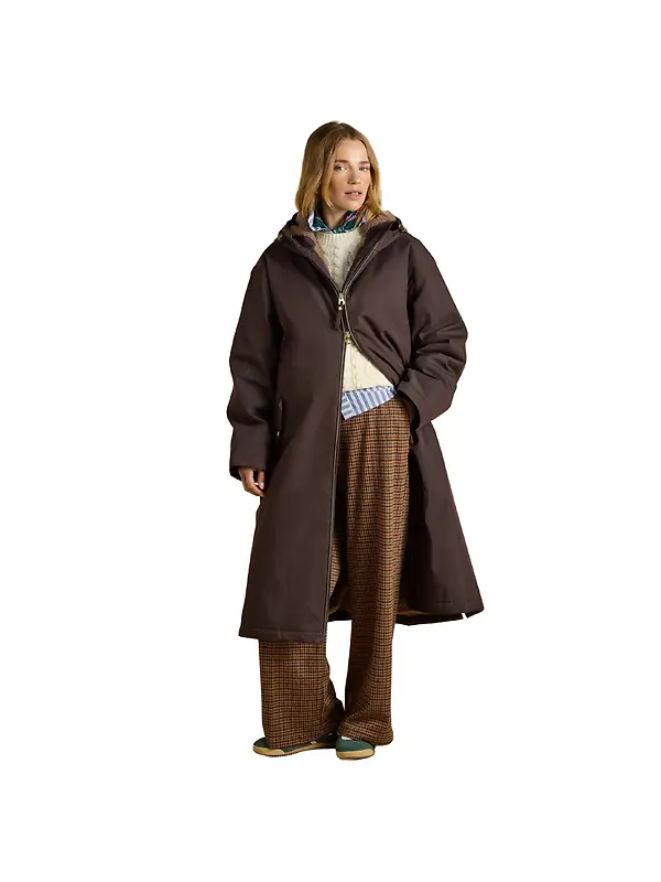 Joules Women's Coverall Oversized Fleece Lined Waterproof Coat - Chocolate Brown Image 1