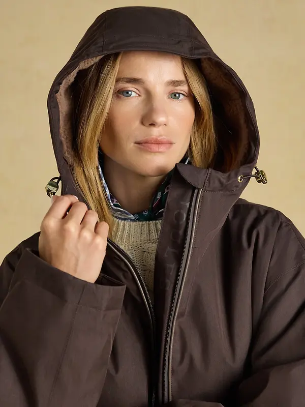 Joules Women's Coverall Oversized Fleece Lined Waterproof Coat - Chocolate Brown Image 9