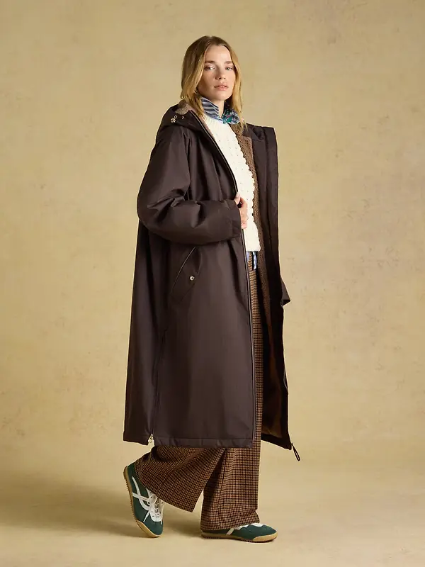 Joules Women's Coverall Oversized Fleece Lined Waterproof Coat - Chocolate Brown Image 11