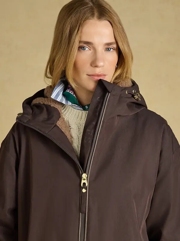 Joules Women's Coverall Oversized Fleece Lined Waterproof Coat - Chocolate Brown Image 13