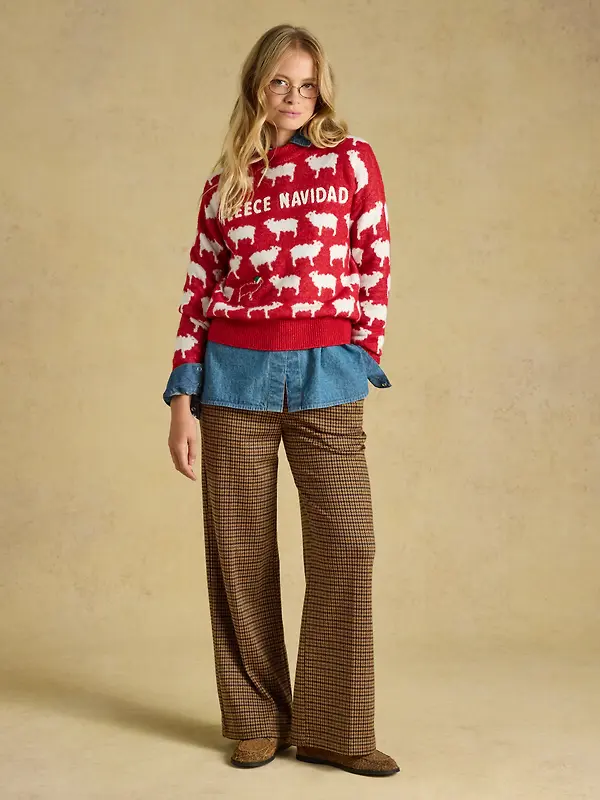 Joules Women's Fleece Navidad Sheep Icon Crew Neck Knitted Jumper - Red Image 5