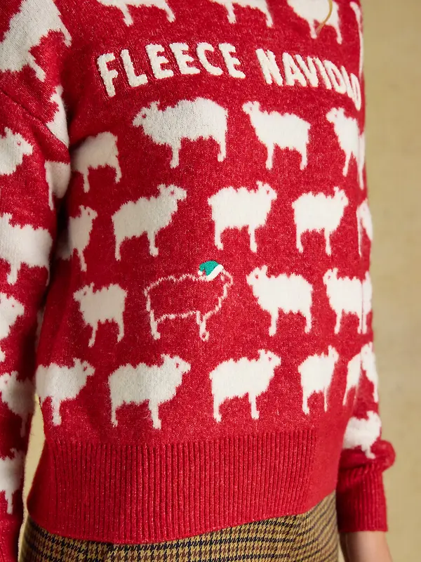 Joules Women's Fleece Navidad Sheep Icon Crew Neck Knitted Jumper - Red Image 6
