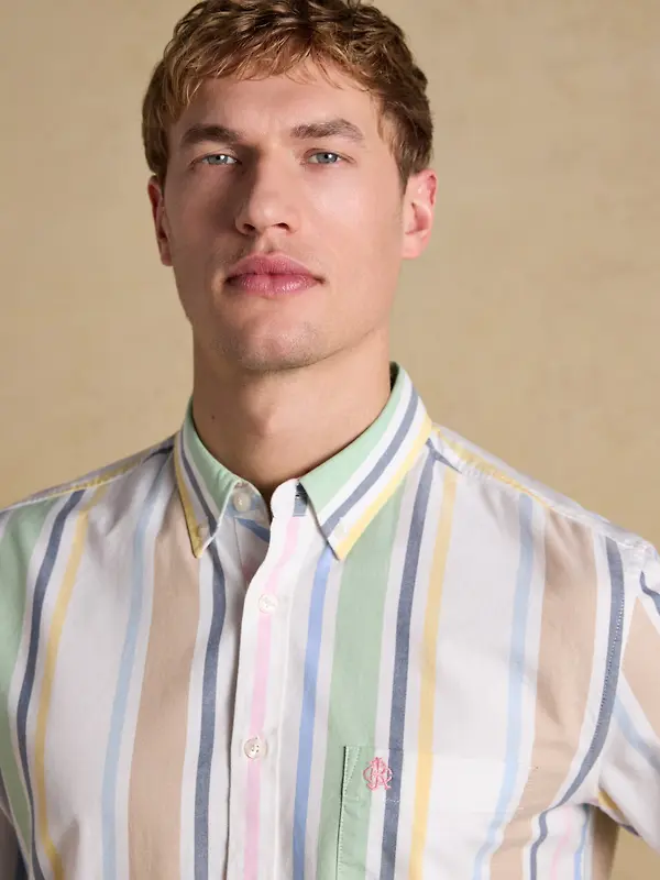 Joules Men's Oxford Stripe Long Sleeve Classic Fit Cotton Shirt - Multi Image 5