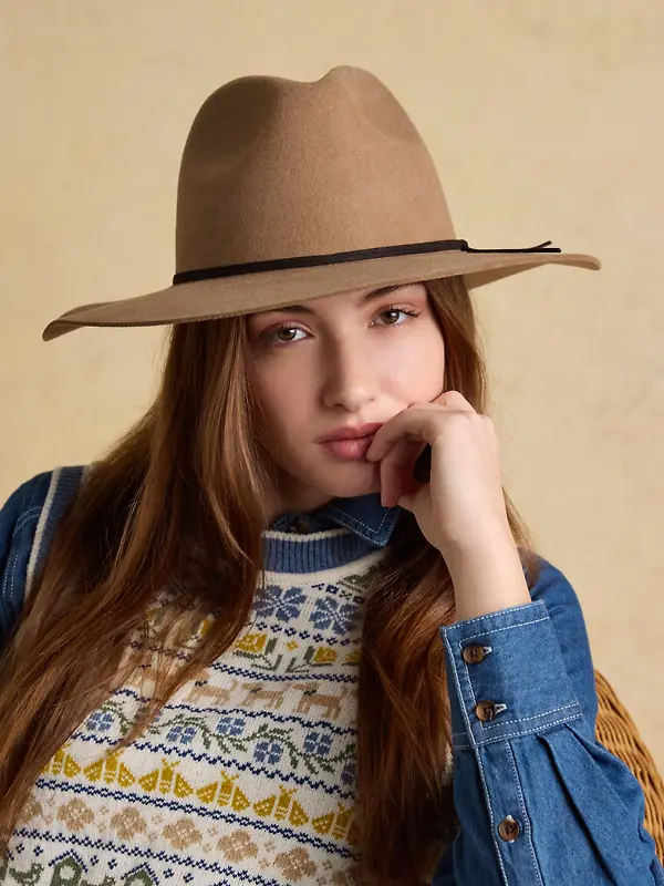 Joules Women's Grove Wool Fedora Hat - Tan Brown Image 2