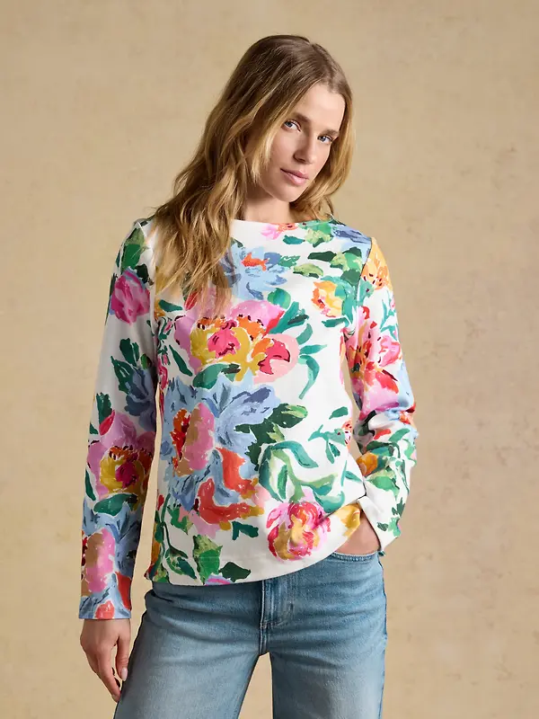 Joules Women's Harbour Printed Boat Neck Breton Top - Artist Floral Image 2