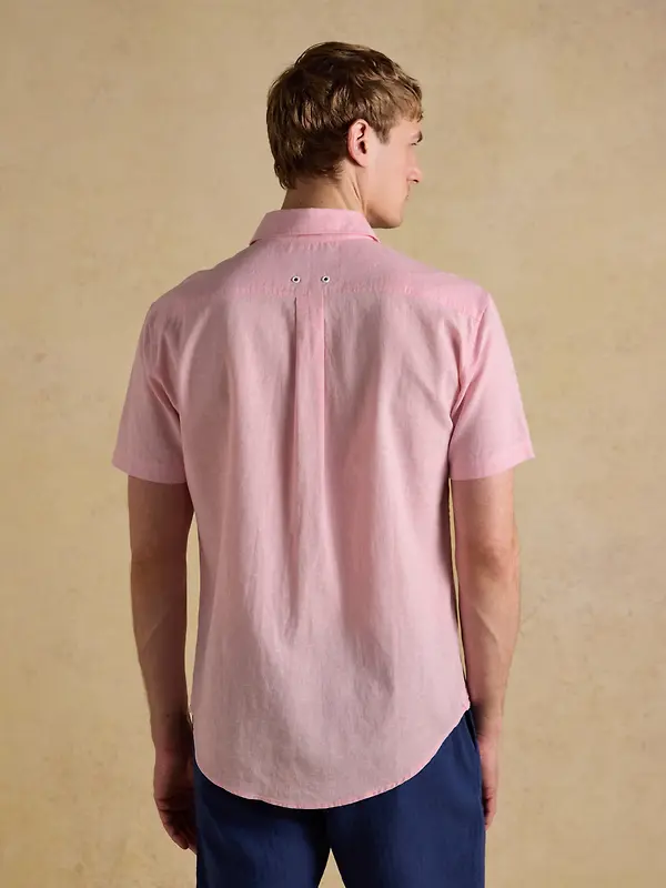 Joules Men's Linen Blend Short Sleeve Shirt - Pink Image 3
