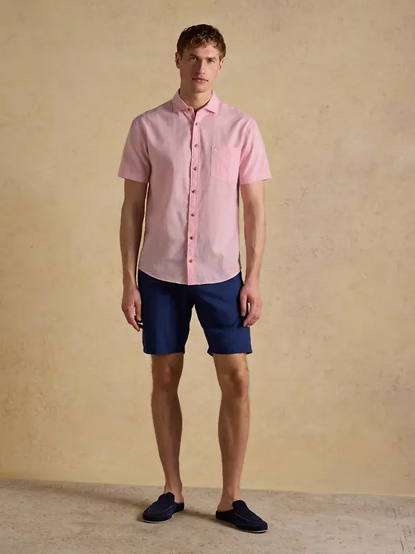 Joules Men's Linen Blend Short Sleeve Shirt - Pink Image 4