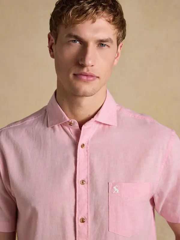 Joules Men's Linen Blend Short Sleeve Shirt - Pink Image 5
