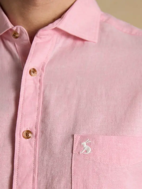 Joules Men's Linen Blend Short Sleeve Shirt - Pink Image 6