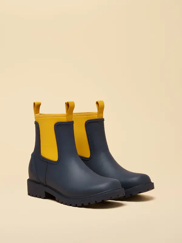 Joules Women's Oakfield Short Neoprene-Lined Wellies - Navy Yellow Image 2
