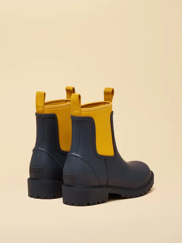 Joules Women's Oakfield Short Neoprene-Lined Wellies - Navy Yellow Image 3