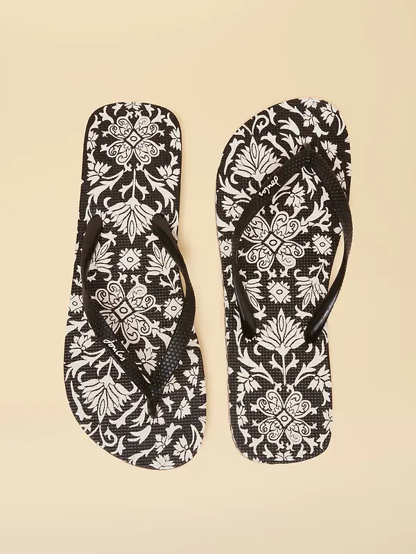 Joules Women's Sandy Printed Flip Flops - Black Ecru Image 2