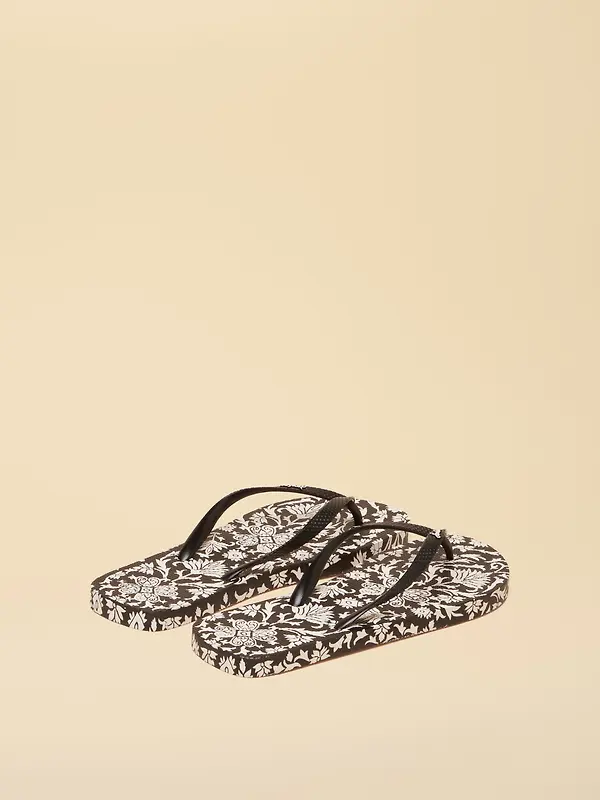 Joules Women's Sandy Printed Flip Flops - Black Ecru Image 3