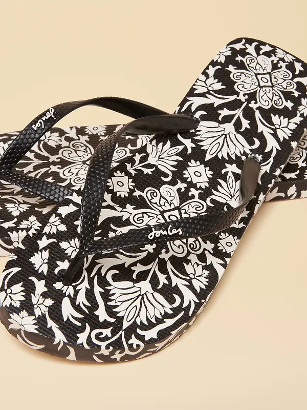 Joules Women's Sandy Printed Flip Flops - Black Ecru Image 5