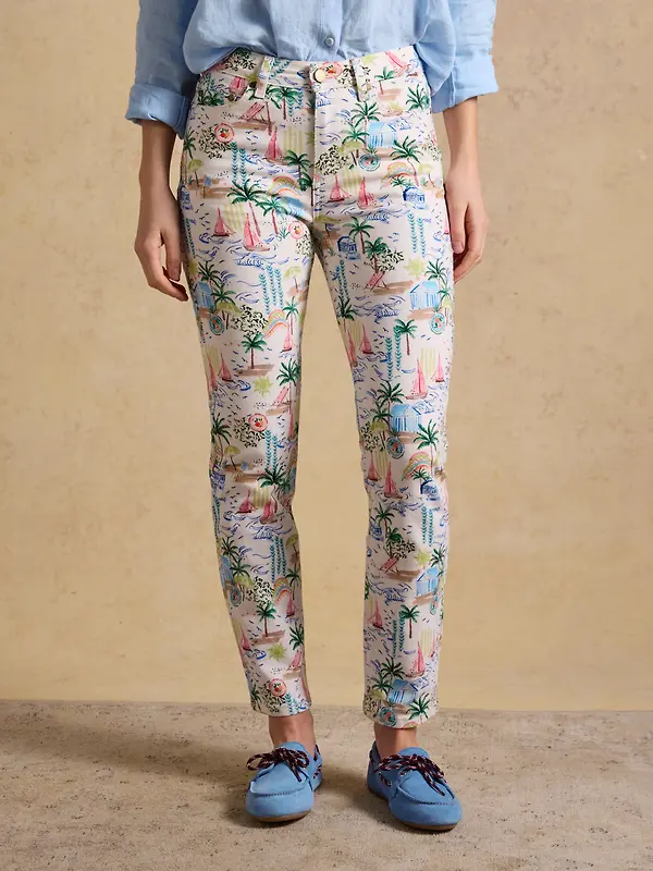 Joules Women's Straight Fit Slim Mid Rise Jeans - Coastal Scene Print Image 2