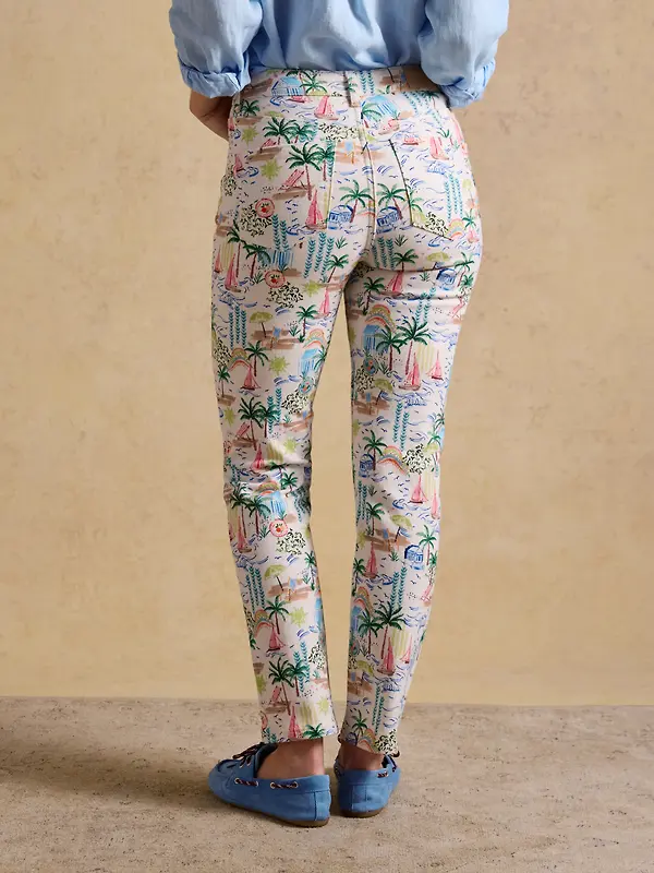 Joules Women's Straight Fit Slim Mid Rise Jeans - Coastal Scene Print Image 3