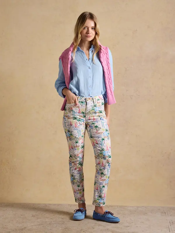 Joules Women's Straight Fit Slim Mid Rise Jeans - Coastal Scene Print Image 4