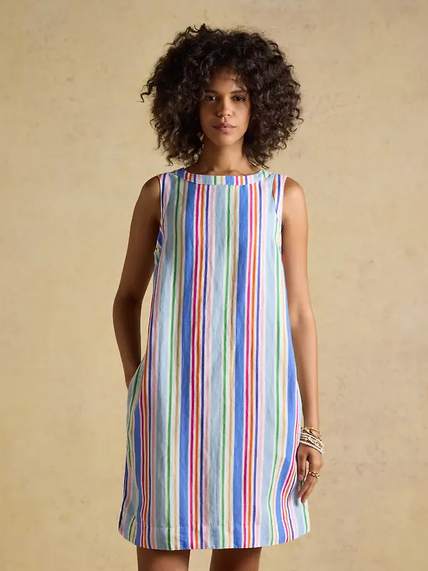 Joules Women's Delphine Shift Dress With Linen - Multi Striped Image 2