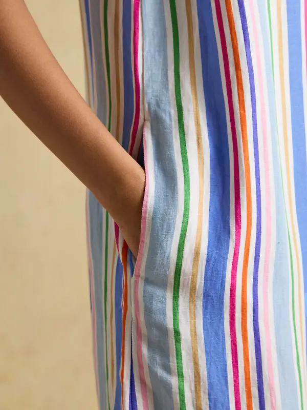 Joules Women's Delphine Shift Dress With Linen - Multi Striped Image 5