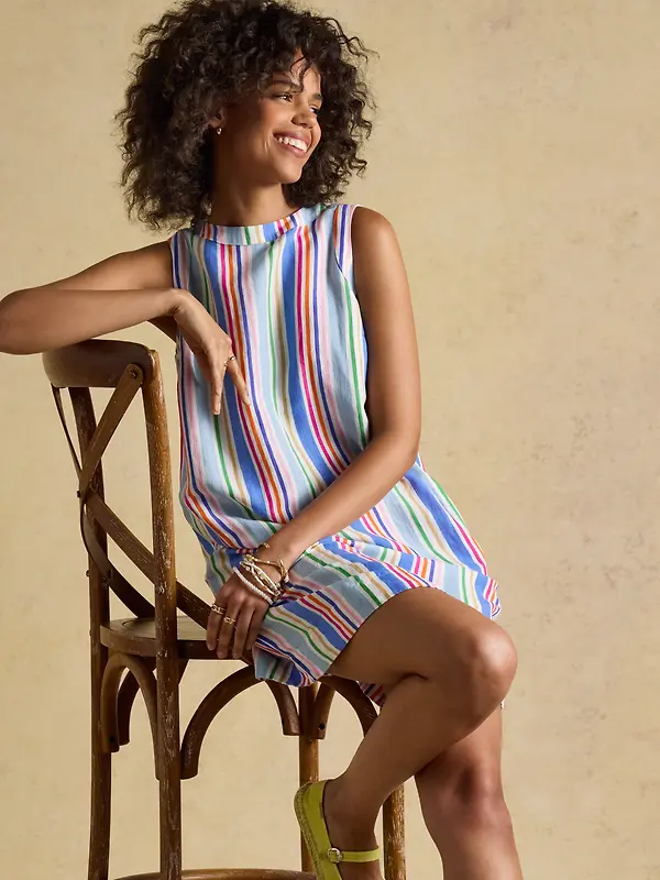 Joules Women's Delphine Shift Dress With Linen - Multi Striped Image 6