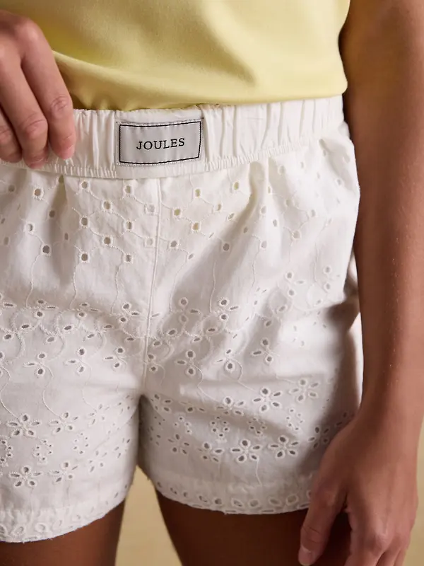 Joules Women's Amara Pull On Cotton Shorts - White Broderie Image 7