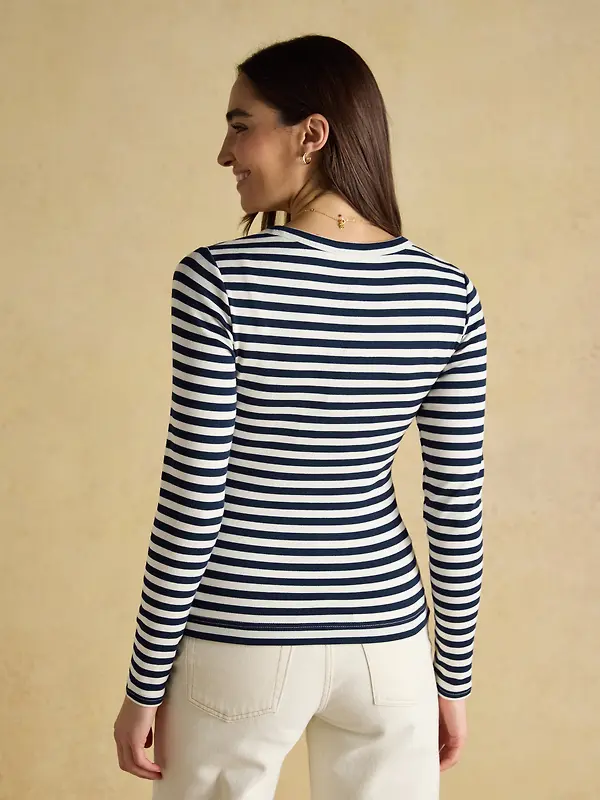 Joules Women's Sophie Long Sleeve Ribbed Fitted Top - Navy Stripe Image 3