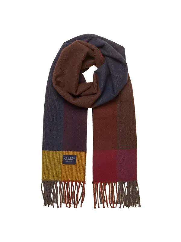 Joules Men's Langtree Scarf - Multi Herringbone Colourblock Image 1