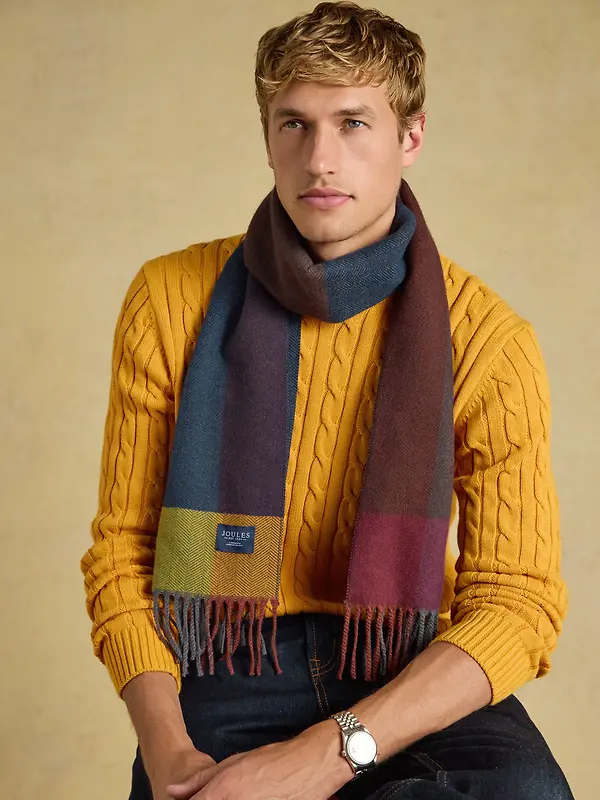 Joules Men's Langtree Scarf - Multi Herringbone Colourblock Image 2