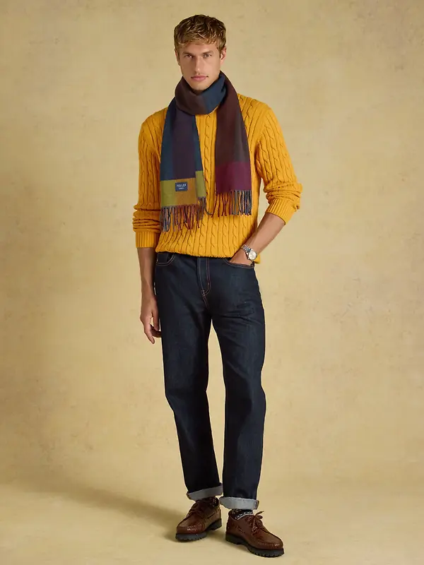 Joules Men's Langtree Scarf - Multi Herringbone Colourblock Image 3