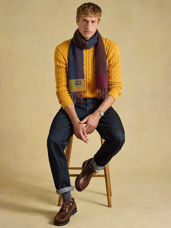 Joules Men's Langtree Scarf - Multi Herringbone Colourblock Image 4
