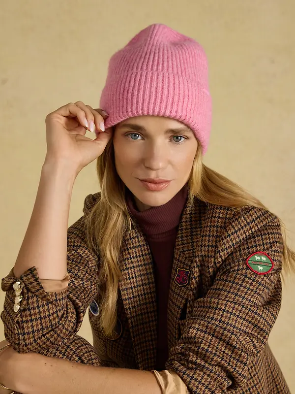 Joules Women's Fine Knit Beanie Hat - Pink Image 2